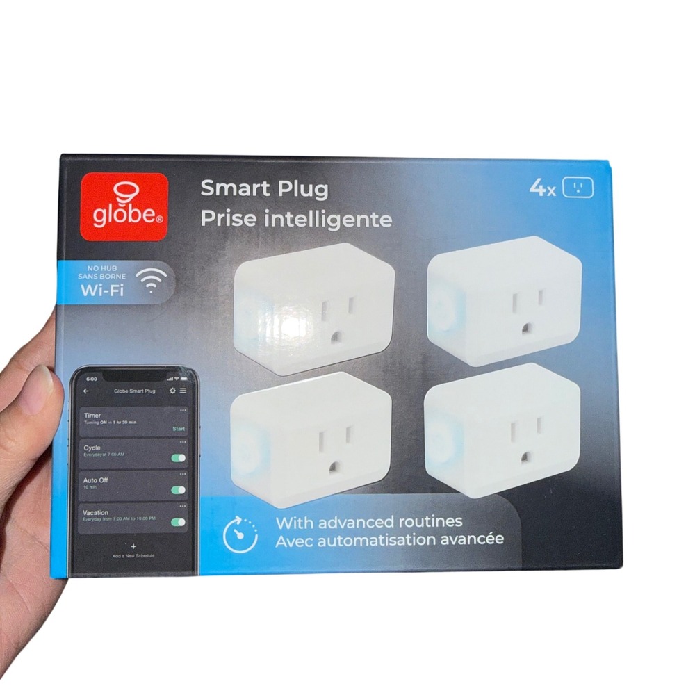 Globe Smart Plug 4pk White Wi-Fi No Hub 1533646 Alexa Google Siri Smart Home